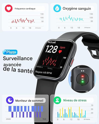 Coeurva Montre connectée avec suivi de la glycémie et du rythme cardiaque